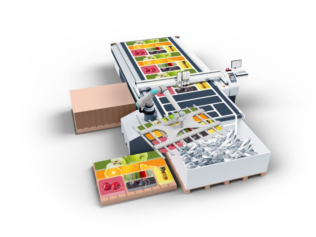 Robot PortaBase 175 kan naast de tafel worden opgesteld en uiteenlopende werkzaamheden uitvoeren.