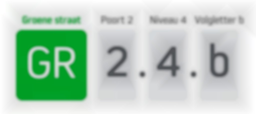 Duidelijk naar je eindbestemming: groene straat, poort 2, niveau 4 en volgletter b. In gebruik door het hele ziekenhuis.